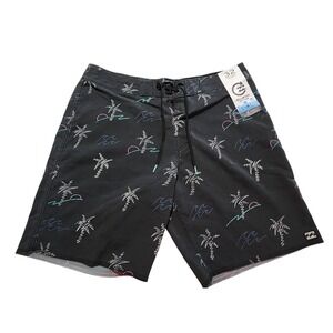 Billabong Pro Recycler Board Shorts 32‎ Black Palm Tree Wave Print Surf